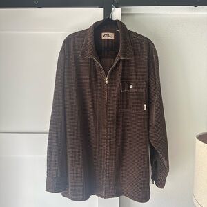 Men's Brown Waffle-Texture Zip Shirt Jacket